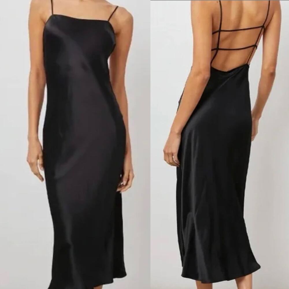 Rails Black Satin Slip Midi Dress